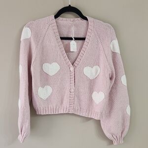NEW Handmade Pink Heart Patterned Crop Sweater